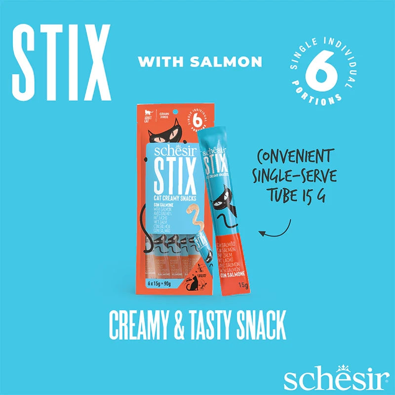 Schesir Stix Cat Treats with Salmon in Cream 6 x 15g