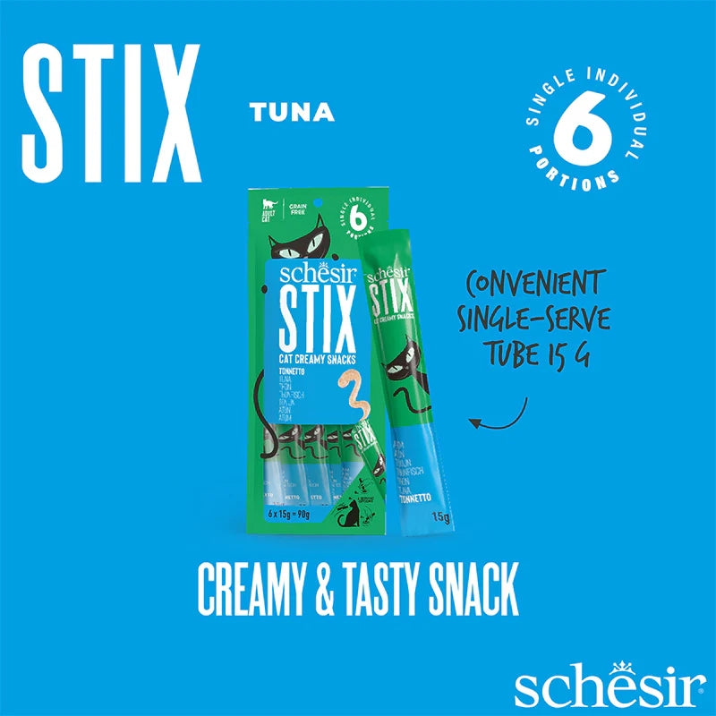 Schesir Stix Cat Treats with Tuna in Cream 6 x 15g