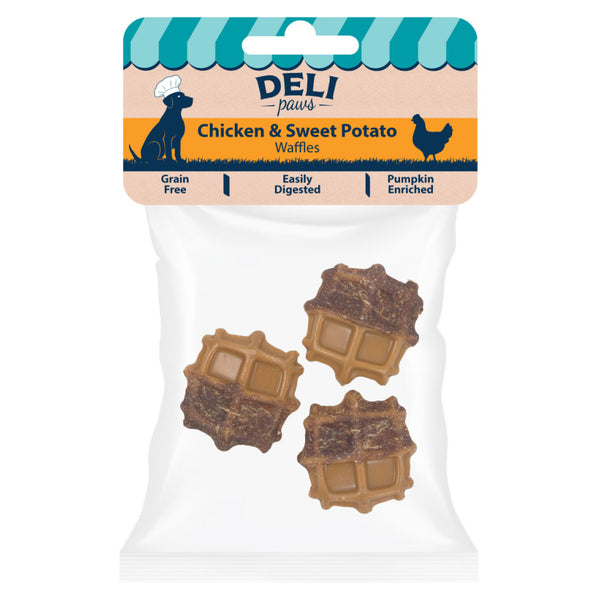 HAPPY PET Deli Paws Waffles – Chicken & Sweet Potato Dog Treats 3pk