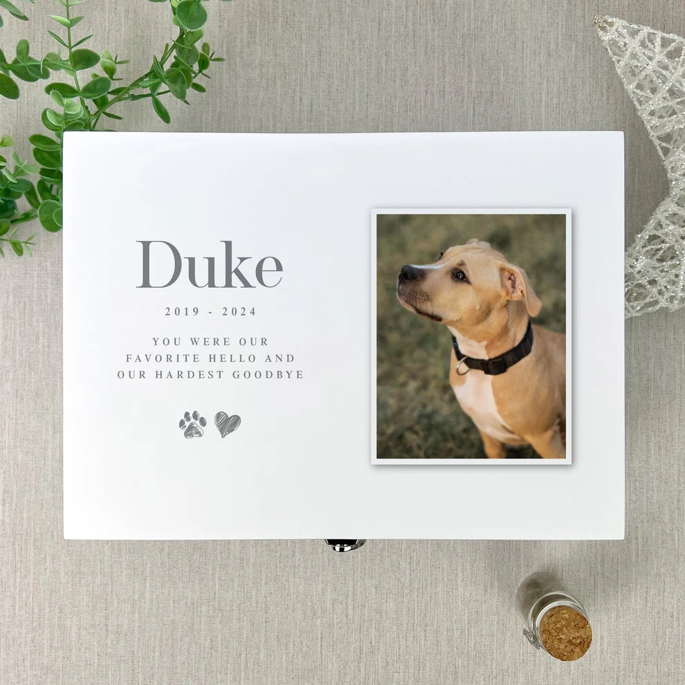 Personalised White Wooden Sketch Pet Photo Memorial Keepsake Box 3 Sizes