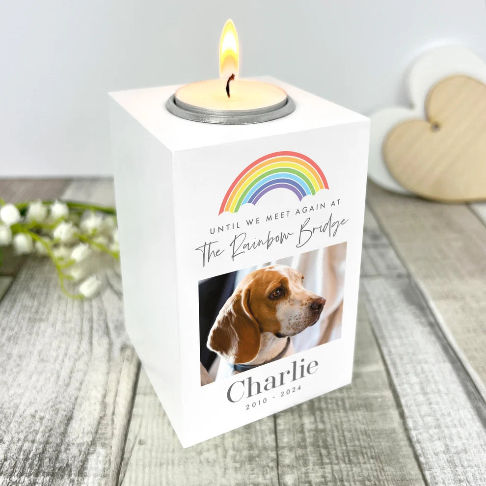 Personalised Until We Meet Again Pet Memorial Photo White Tea Light Holder