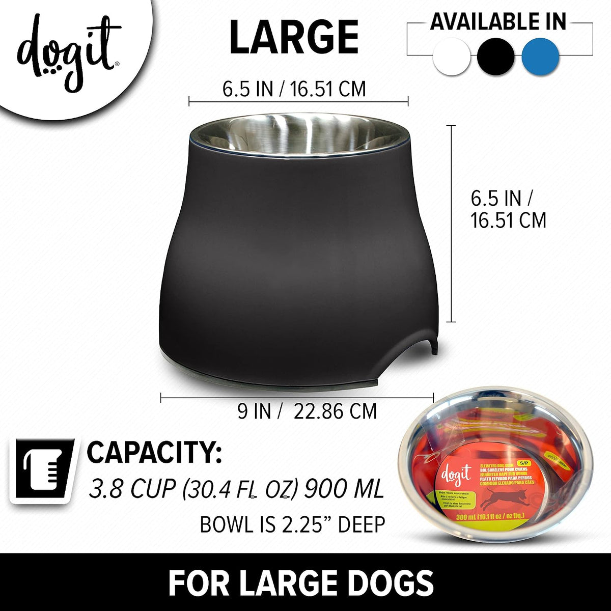 Dogit Elevated Dog Dish Bowl Black Large 900ml