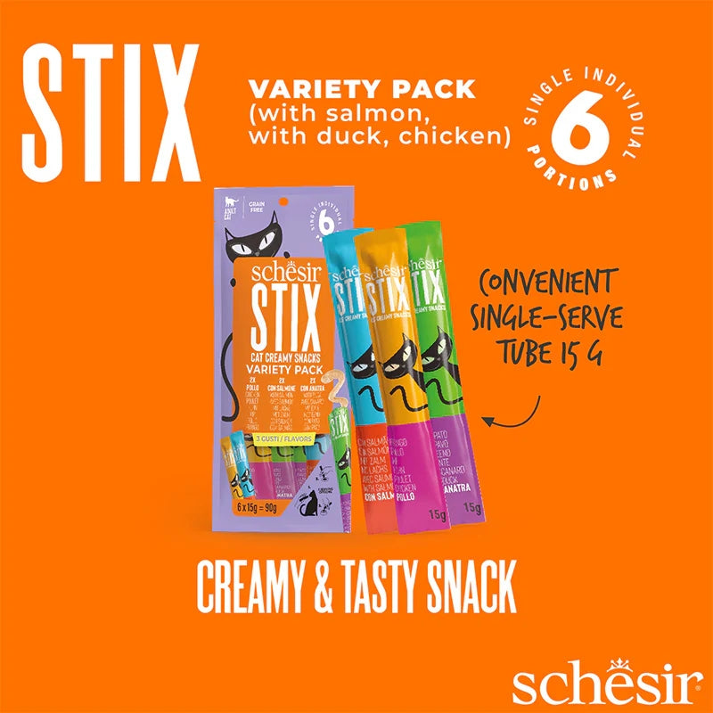Schesir Stix Cat Treats Variety Mix Flavours in Cream 6 x 15g