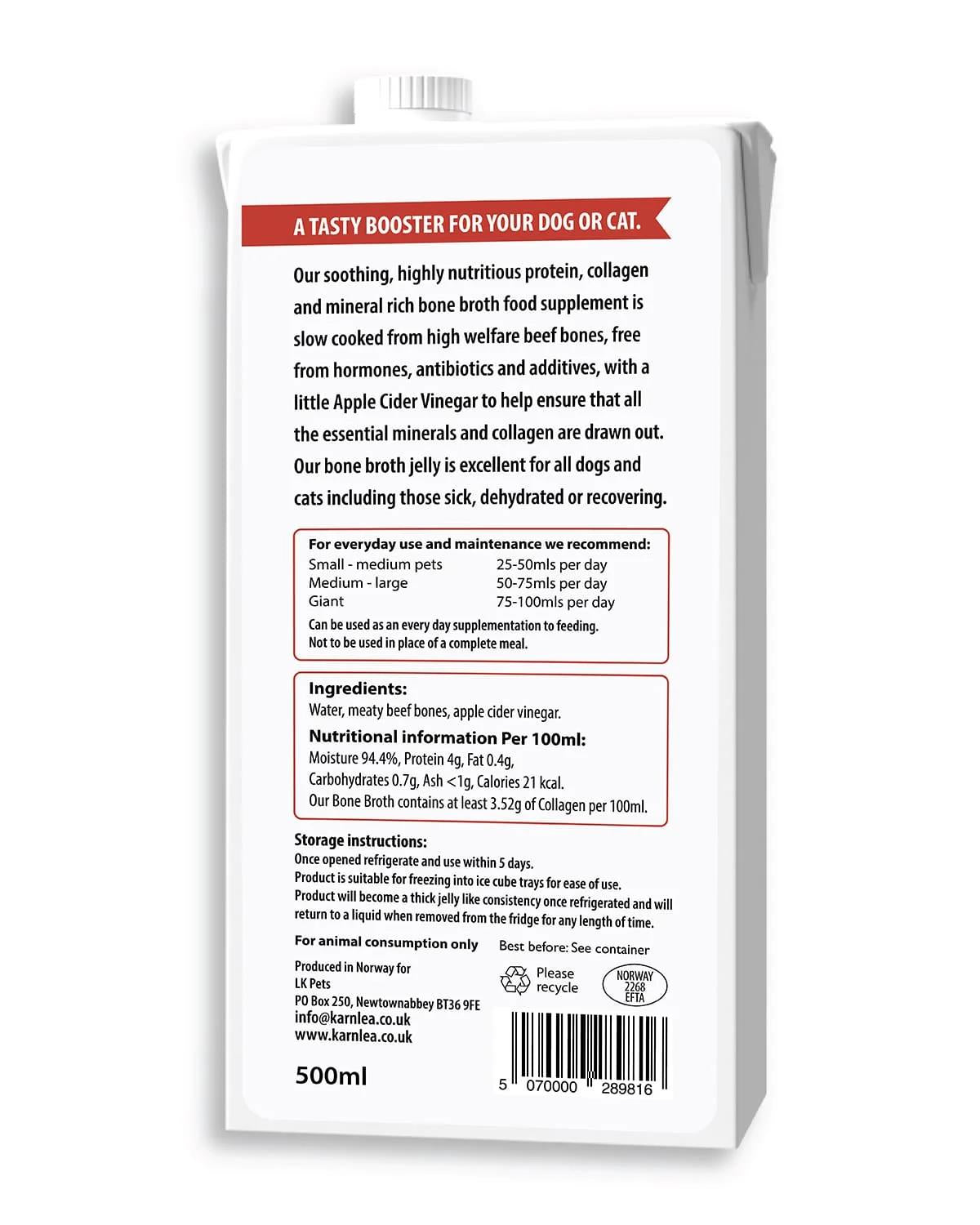 Karnlea Beef Bone Broth for Dogs and Cats 500ml