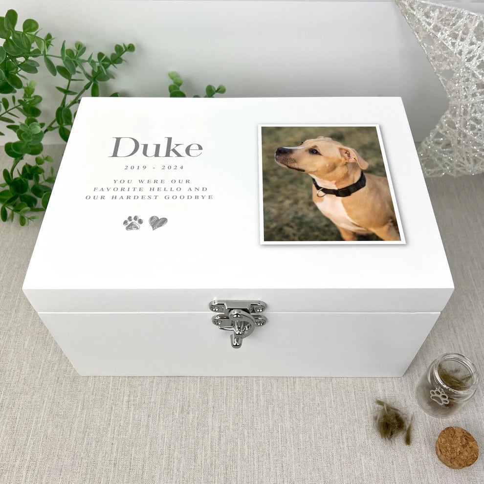 Personalised White Wooden Sketch Pet Photo Memorial Keepsake Box 3 Sizes