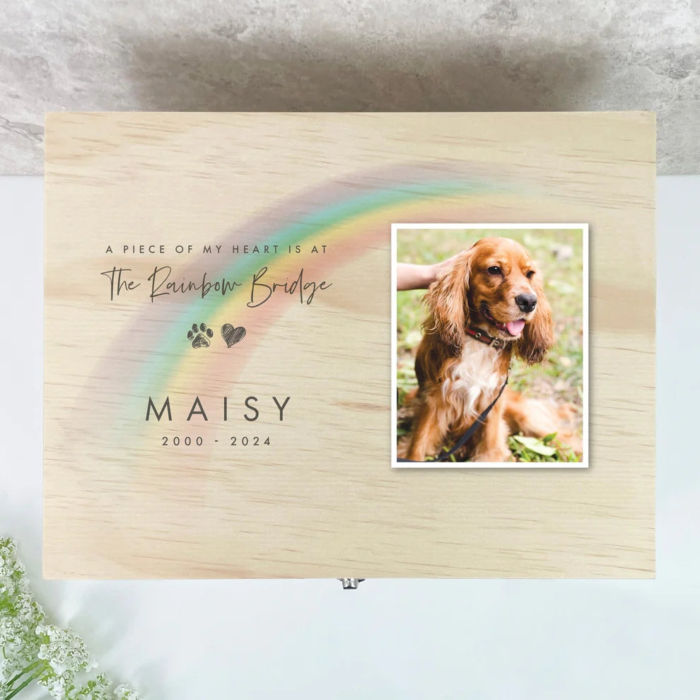 Personalised Soft Rainbow Bridge Photo Pet Keepsake Box 5 Sizes