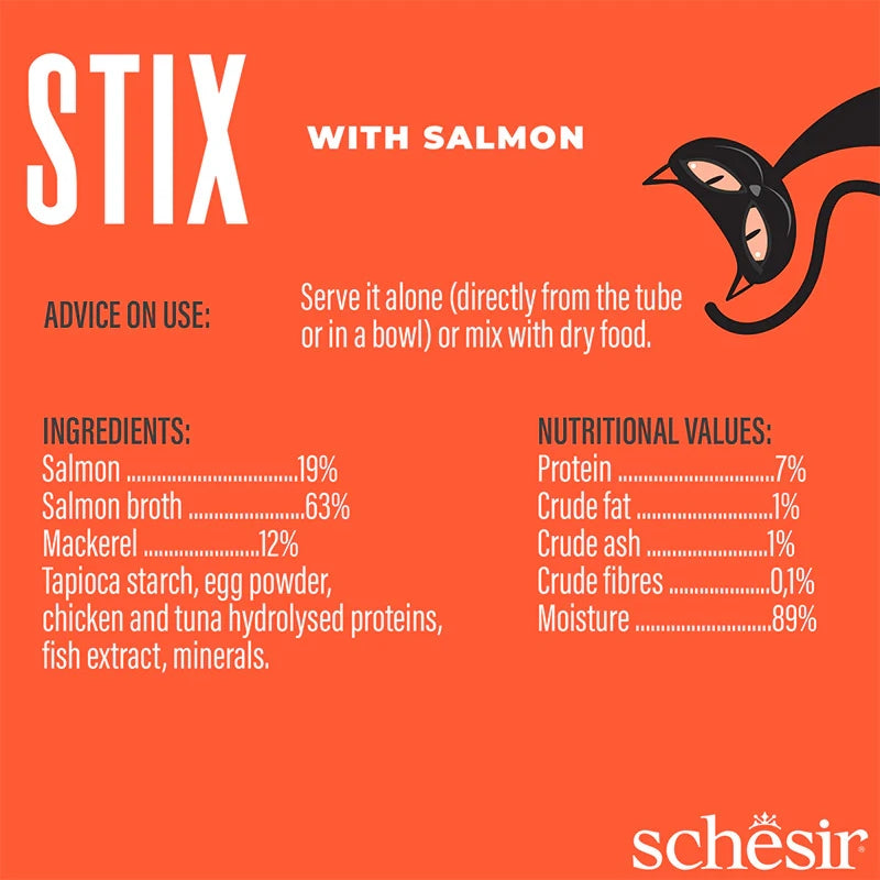 Schesir Stix Cat Treats with Salmon in Cream 6 x 15g