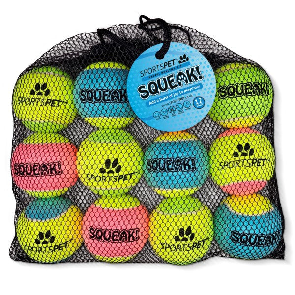 SPORTSPET Tennis Balls with Squeaker Packs of 3 or 12