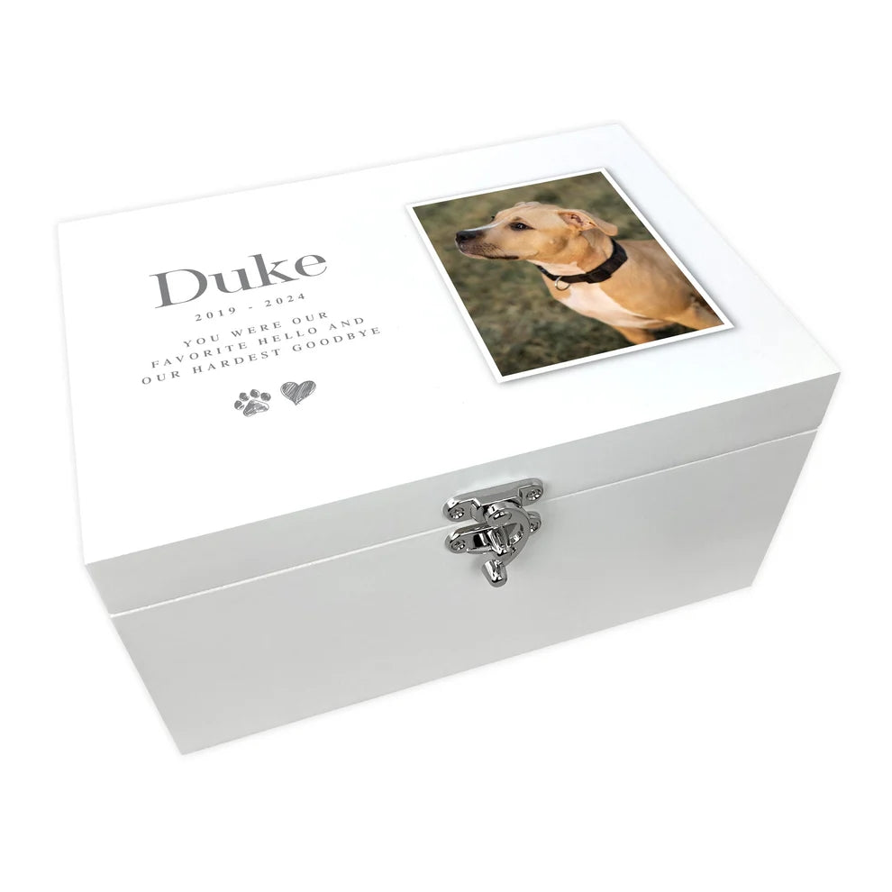 Personalised White Wooden Sketch Pet Photo Memorial Keepsake Box 3 Sizes