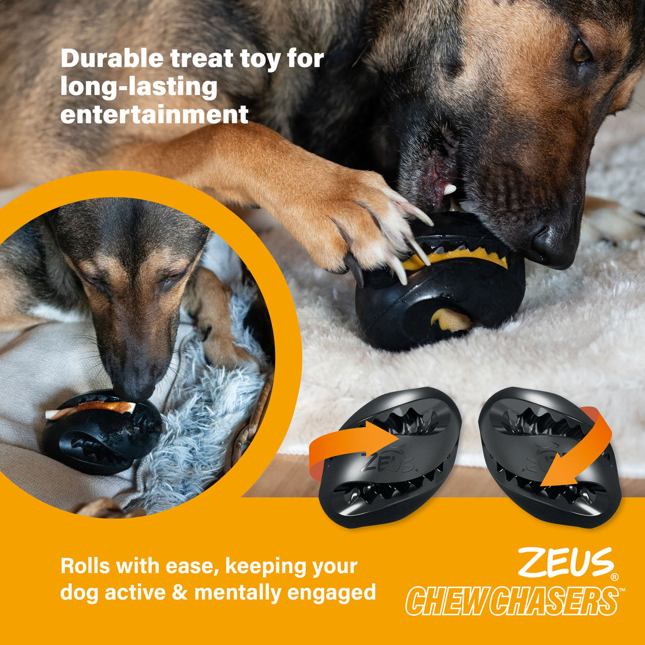 Zeus ChewChasers Dog Toys Treat Rugby Ball