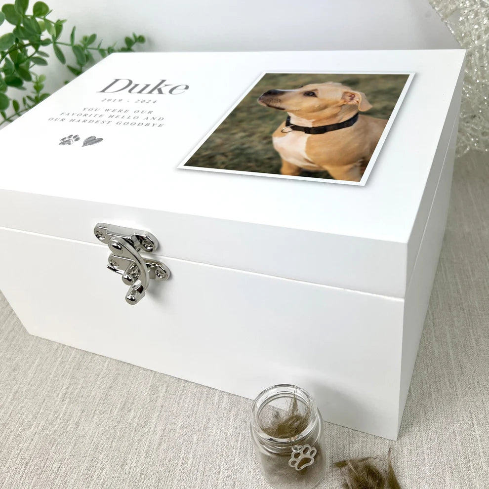 Personalised White Wooden Sketch Pet Photo Memorial Keepsake Box 3 Sizes