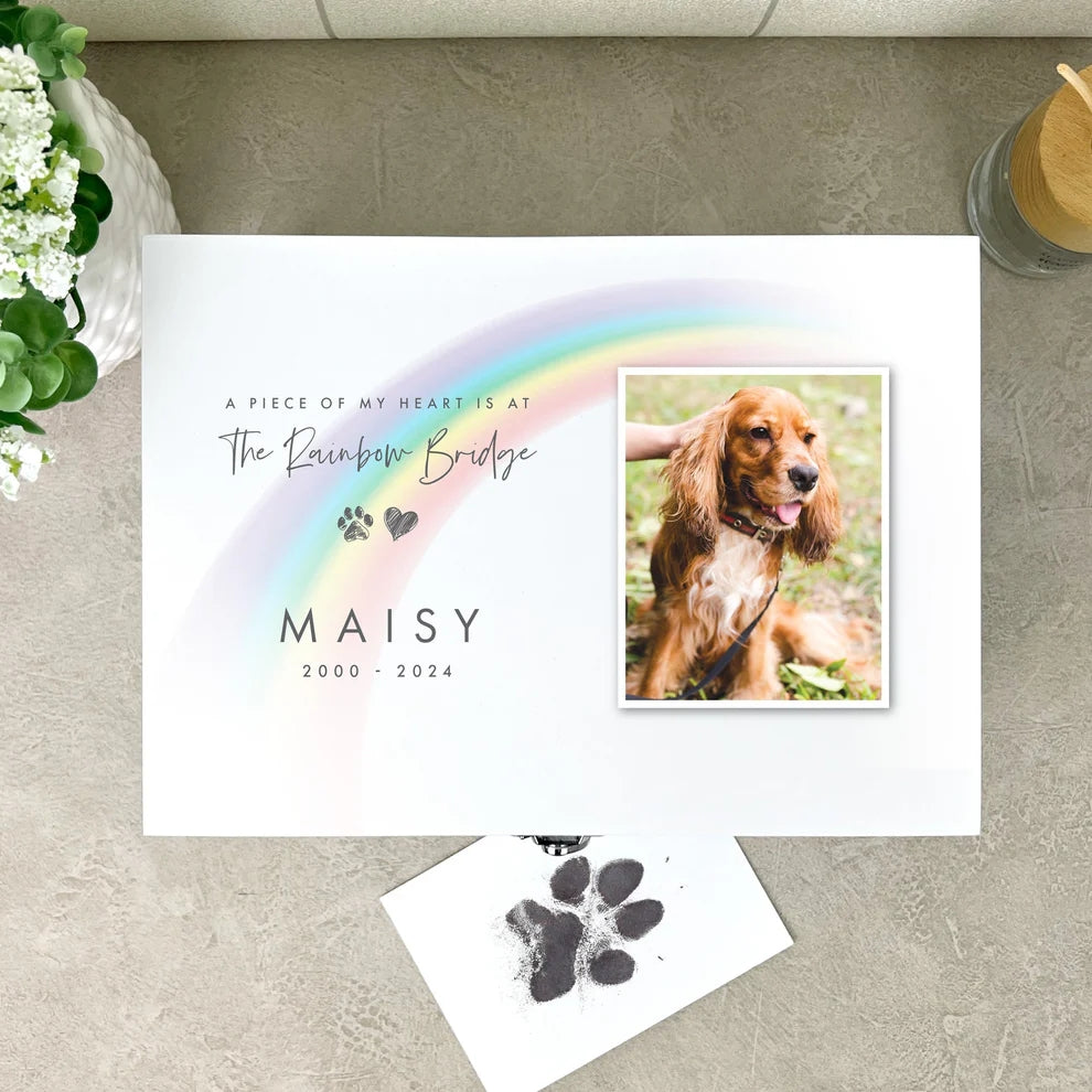 Personalised White Wooden Rainbow Bridge Pet Photo Memorial Keepsake Box 3 Sizes