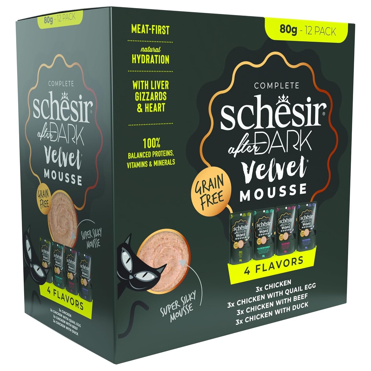 Schesir After Dark Velvet Mousse Variety Pack Adult Cat Mixed 12 x 80g