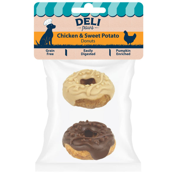 HAPPY PET Deli Paws Donuts – Chicken & Sweet Potato Dog Treats 2pk