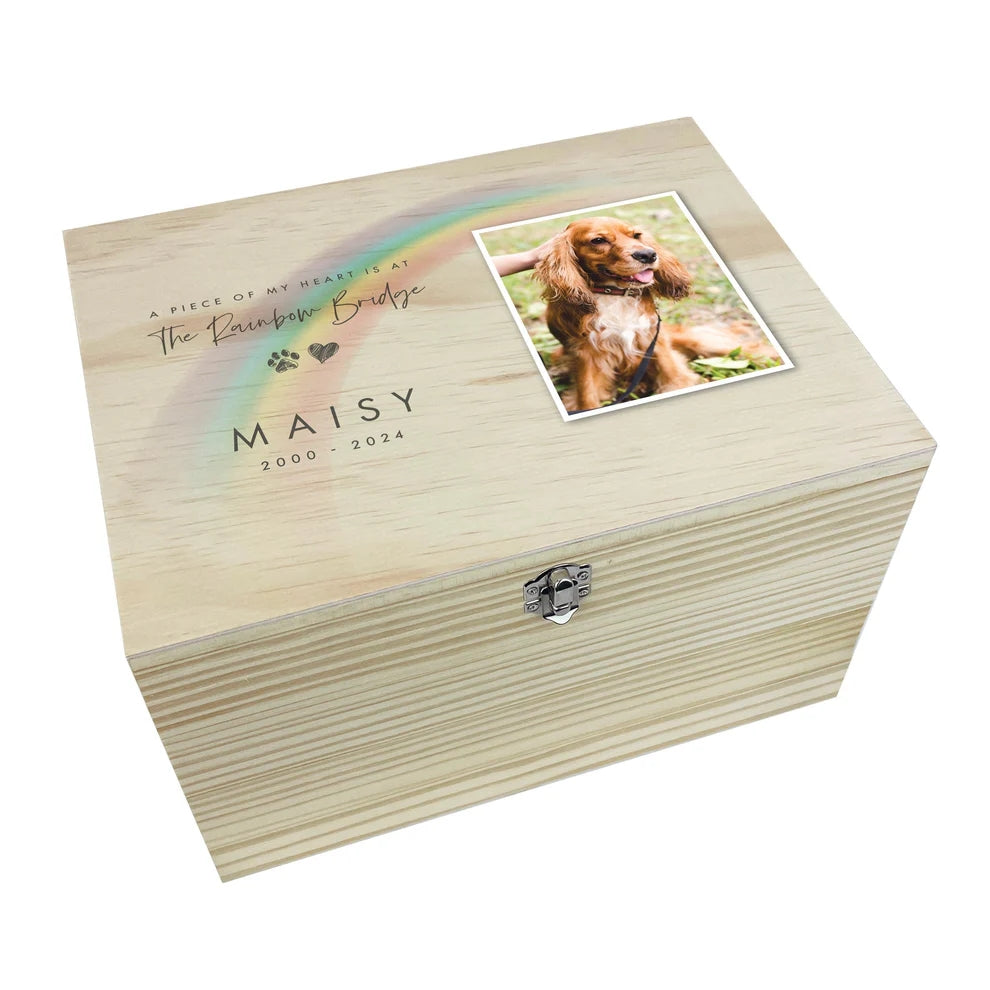 Personalised Soft Rainbow Bridge Photo Pet Keepsake Box 5 Sizes