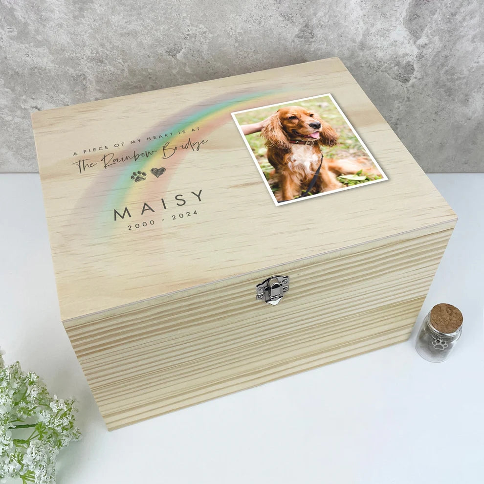 Personalised Soft Rainbow Bridge Photo Pet Keepsake Box 5 Sizes