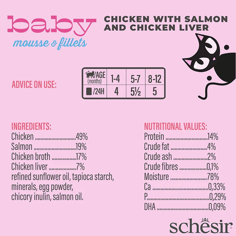 Schesir Kitten Baby Mousse & Fillets Chicken with Salmon and Chicken Liver 3 x 55g