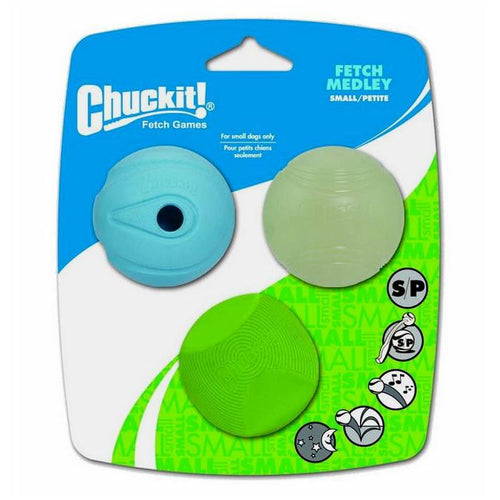 Chuckit Fetch Medley Balls Small Whistler Max Glow Erratic Pack of